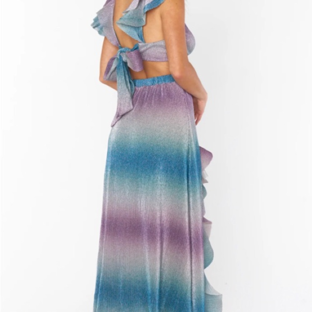 Show Me Your Mumu Francie Ruffle Dress Ombre Metallic Crinkle NWT - Picture 5 of 6